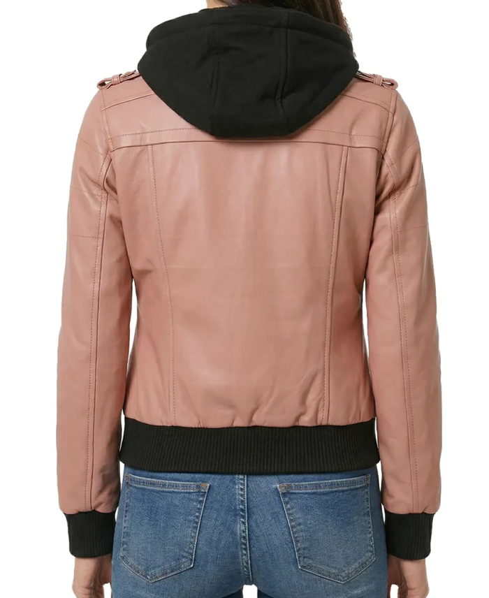 Women Edinburgh Pink Leather Bomber Jacket Back - Trendy Leather Jackets