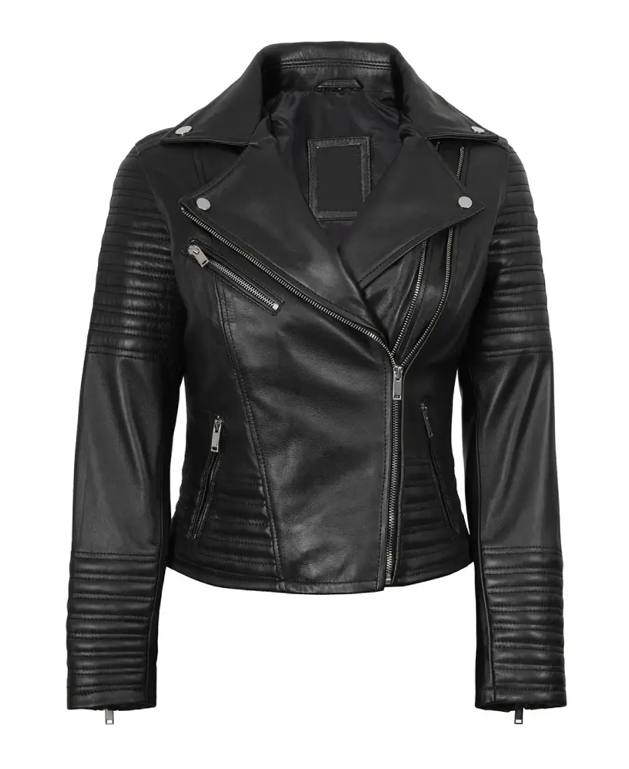 Women’s Black Asymmetrical Biker Style Leather Jacket - Trendy Leather Jackets