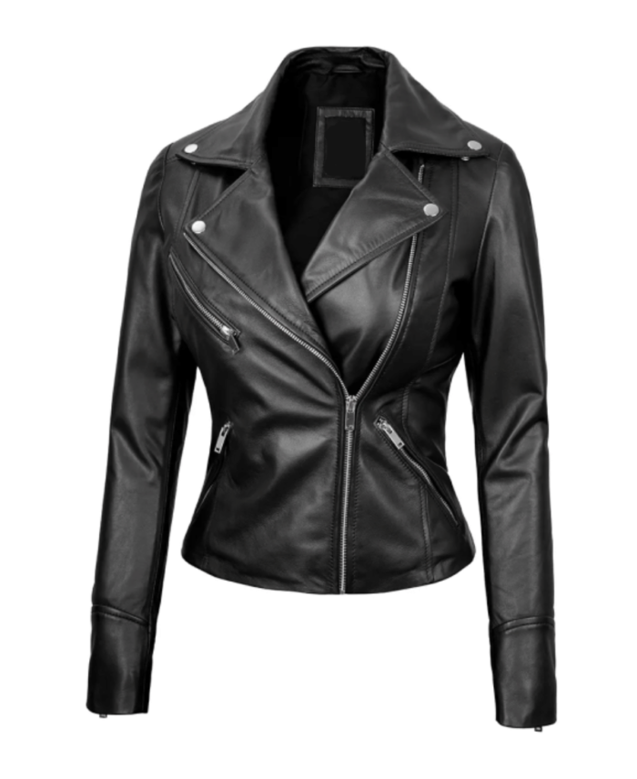 Women’s Black Asymmetrical Biker Style Leather Jacket - Trendy Leather Jackets