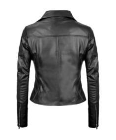 Women’s Black Asymmetrical Biker Style Leather Jacket Back - Trendy Leather Jackets