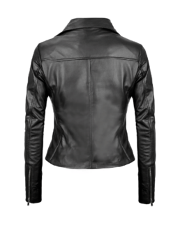 Women’s Black Asymmetrical Biker Style Leather Jacket Back - Trendy Leather Jackets