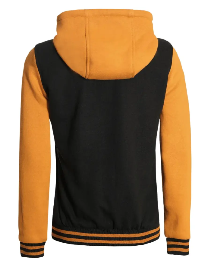 Womens Black and Yellow Varsity Jacket Back
