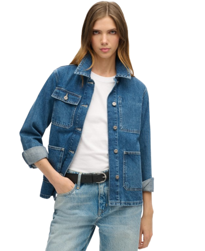 Women's Blue Denim Chore Jacket - Trendy Leather Jackets