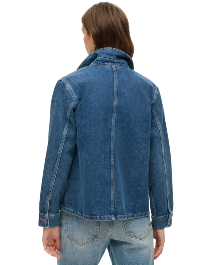 Women's Blue Denim Chore Jacket Back - Trendy Leather Jackets