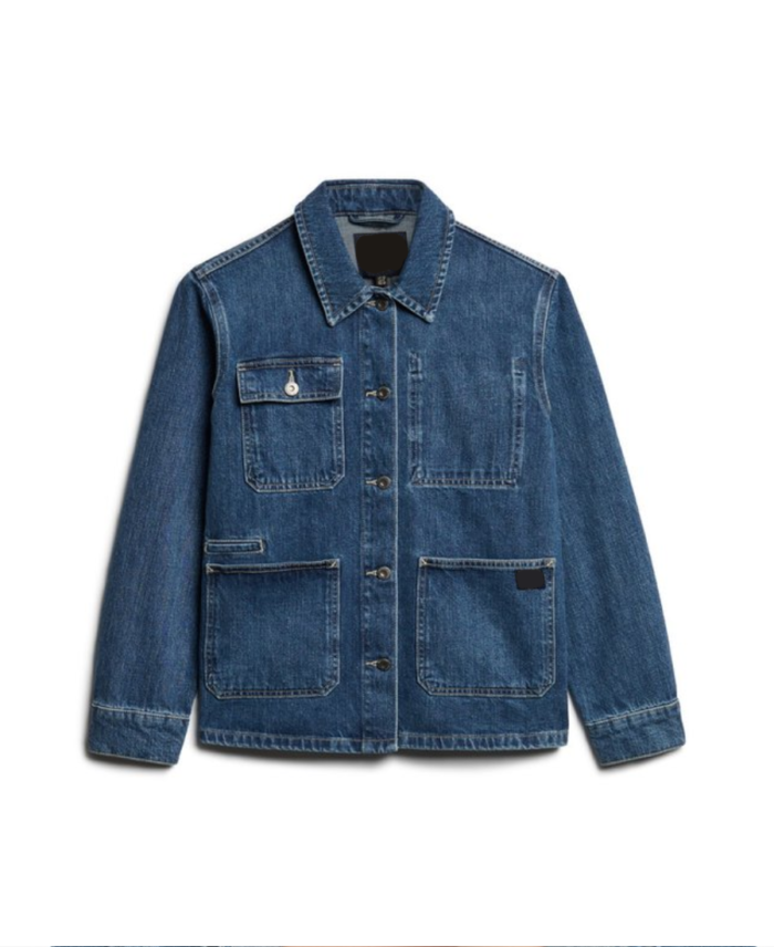 Women's Blue Denim Chore Jacket Front - Trendy Leather Jackets