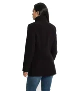 Women's Black Solid Reefer Jacket Back