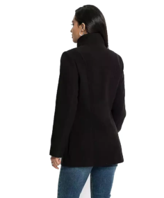 Women's Black Solid Reefer Jacket Back