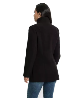 Women's Black Solid Reefer Jacket Back