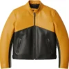Men's Retro Cafe Yellow & Black Leather Moto Jacket