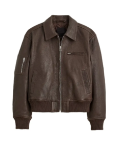 Relaxed Leather Bomber Jacket