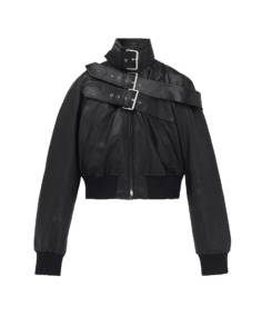 Women's Black Belt Detail Leather Jacket