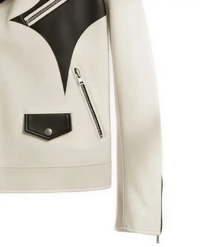 Geometric Cowhide Leather Biker Jacket Sleeves