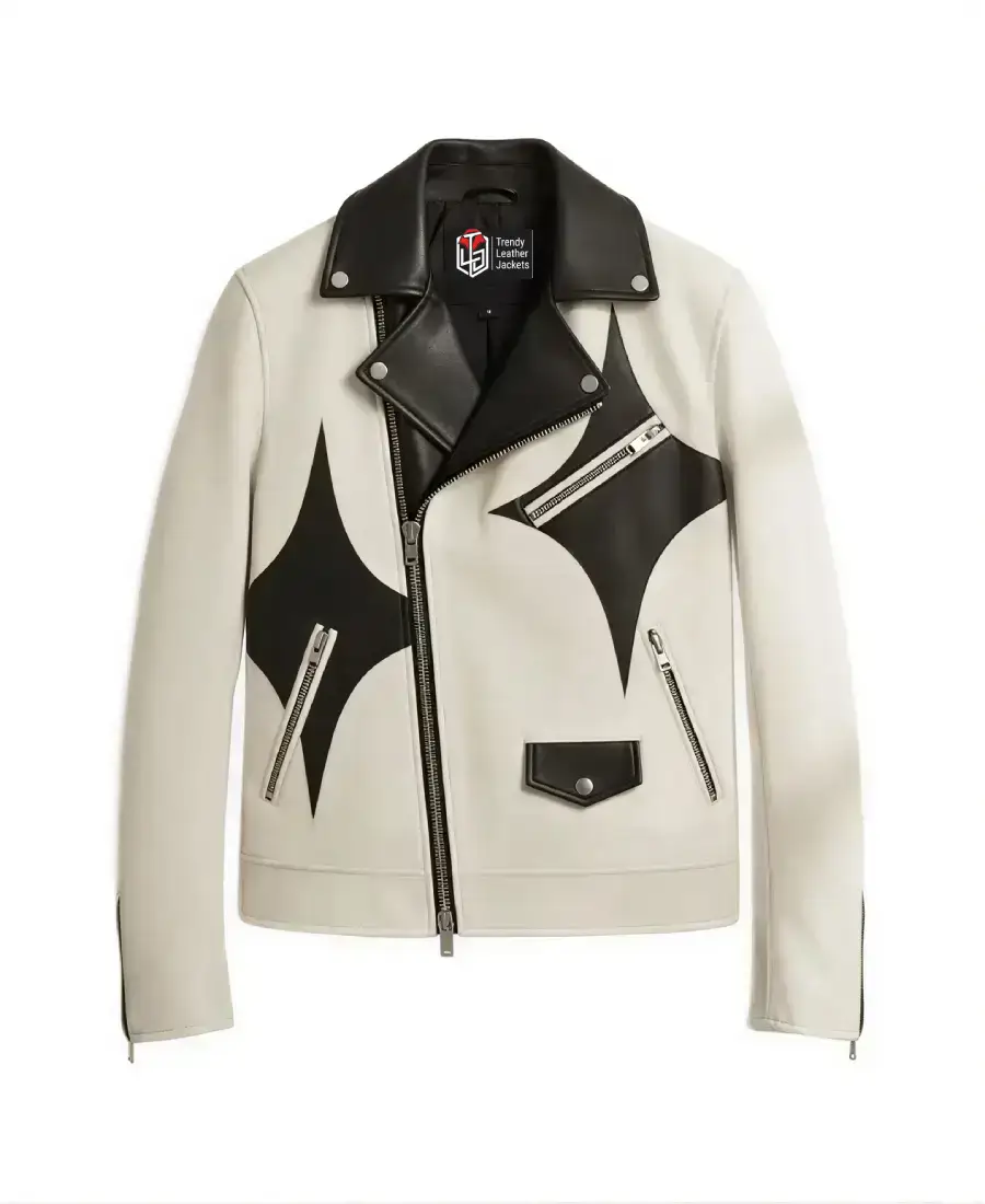 Geometric Cowhide Leather Biker Jacket