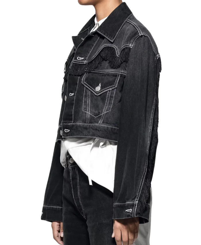 High Potential Black Crop Denim Jacket Side