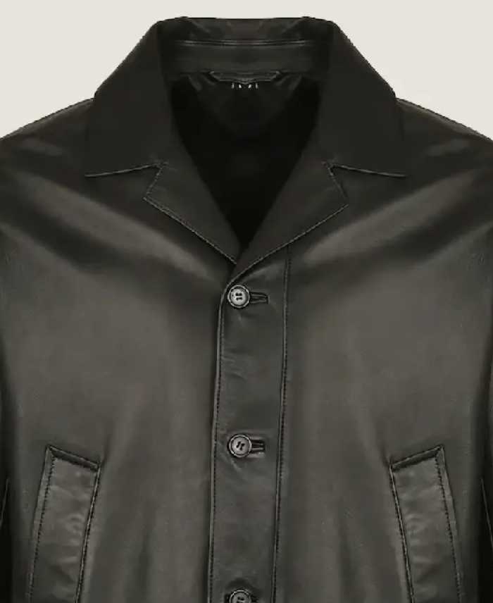 Men Black Blazer Style Leather Jacket Collar