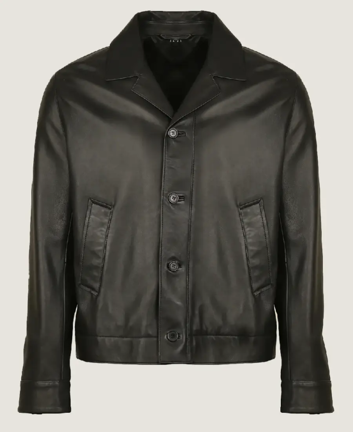 Men Black Blazer Style Leather Jacket Front