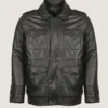 Men Black Pilot Bomber Leather Jacket Front