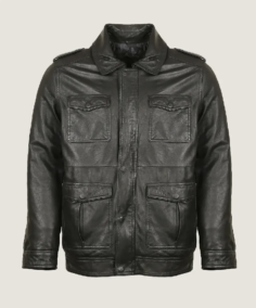 Men Black Pilot Bomber Leather Jacket Front