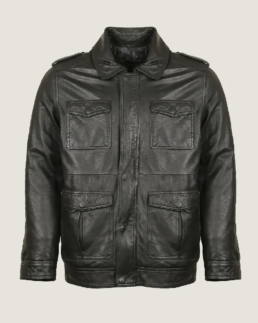 Men Black Pilot Bomber Leather Jacket Front