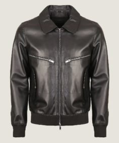 Men Black Pilot Leather Bomber Jacket Front