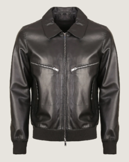 Men Black Pilot Leather Bomber Jacket Front