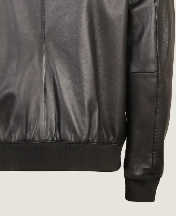 Men Black Pilot Leather Bomber Jacket Sleeves