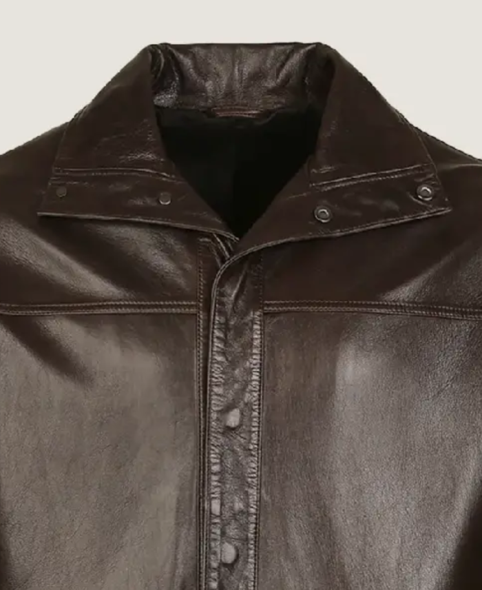 Men Chocolate Brown Pilot Leather Jacket Collar