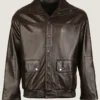 Men Chocolate Brown Pilot Leather Jacket Front