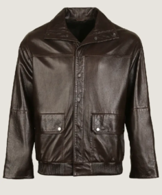 Men Chocolate Brown Pilot Leather Jacket Front