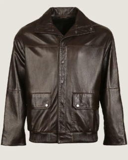 Men Chocolate Brown Pilot Leather Jacket Front