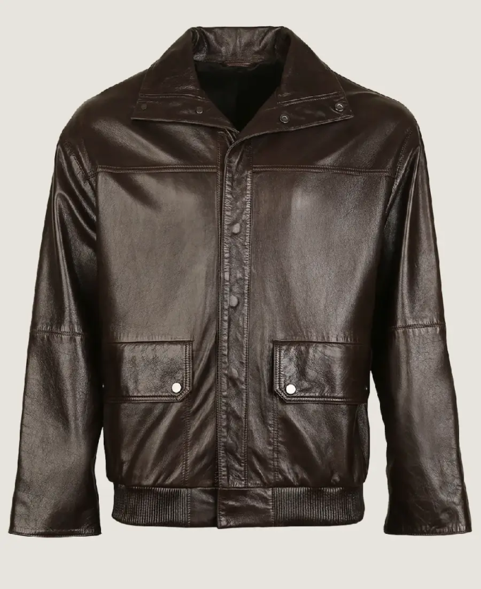 Men Chocolate Brown Pilot Leather Jacket Front