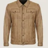 Men Classic Brown Shirt Style Leather Jacket Front