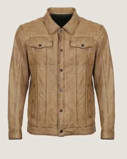 Men Classic Brown Shirt Style Leather Jacket Front
