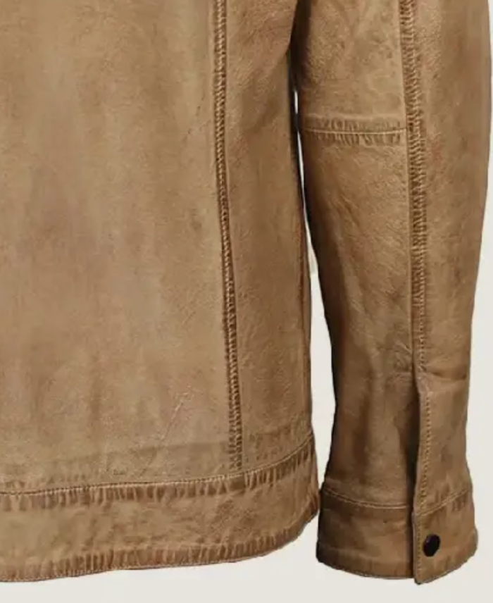 Men Classic Brown Shirt Style Leather Jacket Sleeves