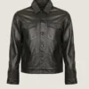 Men Shirt Style Black Leather Jacket Front
