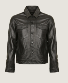 Men Shirt Style Black Leather Jacket Front