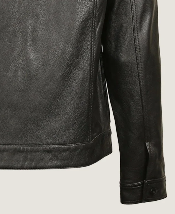 Men Shirt Style Black Leather Jacket Sleeves