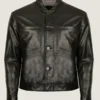 Men Simple Black Classic Leather Jacket Front