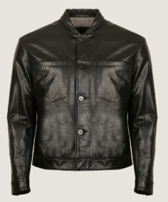 Men Simple Black Classic Leather Jacket Front
