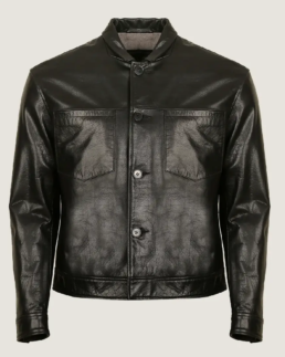 Men Simple Black Classic Leather Jacket Front