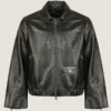 Men’s Black Classic Oversized Leather Jacket Front