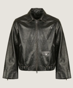 Men’s Black Classic Oversized Leather Jacket Front