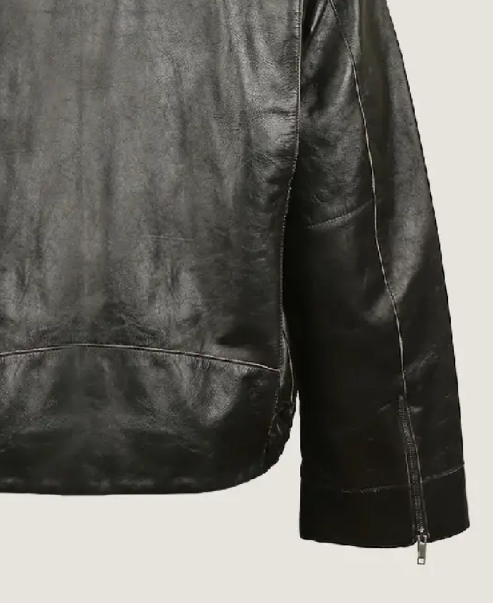 Men’s Black Classic Oversized Leather Jacket Sleeves