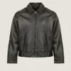 Men’s Black Classic Shirt Style Leather Jacket Front