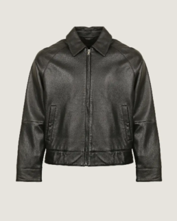 Men’s Black Classic Shirt Style Leather Jacket Front