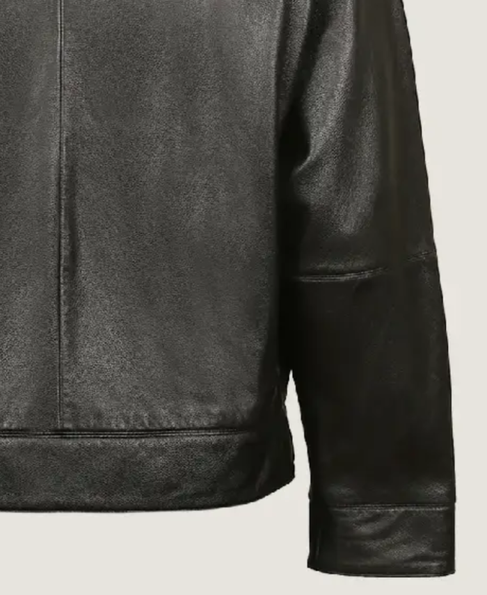 Men’s Black Classic Shirt Style Leather Jacket Sleeves