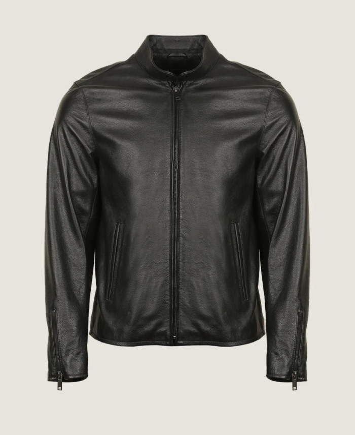 Men’s Black Classy Bomber Leather Jacket Front