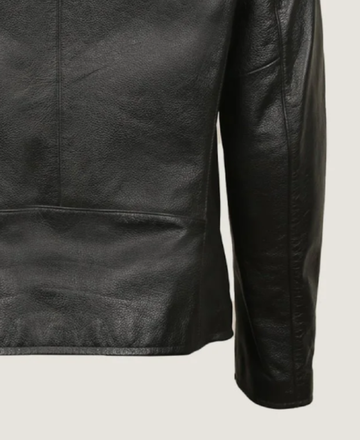 Men’s Black Classy Bomber Leather Jacket Sleeves