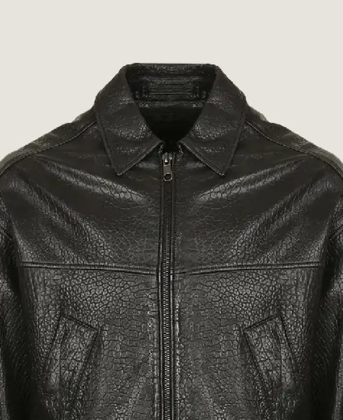 Men’s Black Oversized Pilot Leather Jacket Collar