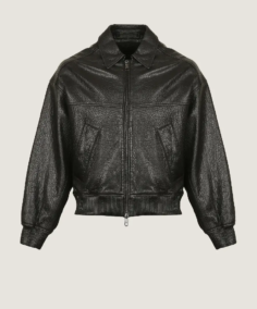 Men’s Black Oversized Pilot Leather Jacket Front